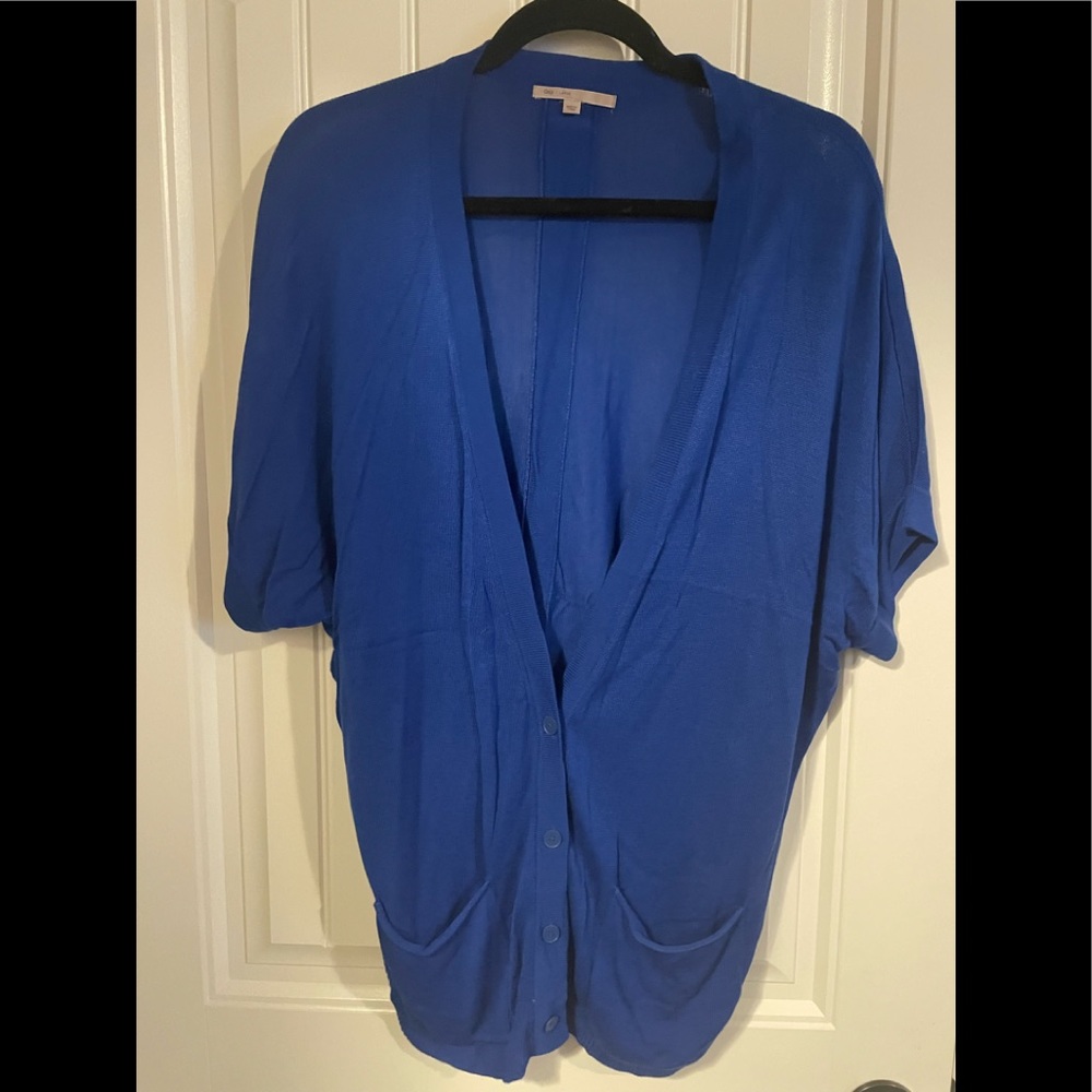 Gap Womens Cardigan Button Up Sweater Blue Short Sleeve Knit Size Large L